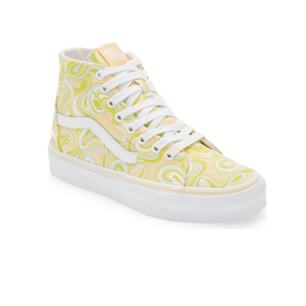Vans Women's Sk8-Hi Tapered Swirl Lime Green Cream Canvas Shoes NIB